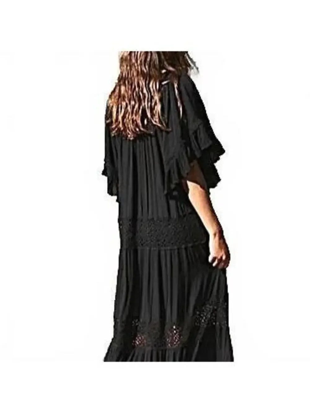 Free People Dream On Maxi Dress ruffle flutter sleeves lace panel SIZE XS #1355